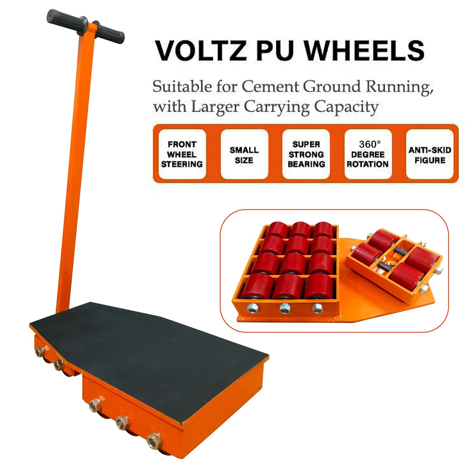 VOLTZ VZ-CRD-24 TON Cargo Trolley with Handle 180 Degree Rotation Heavy Duty Industrial Machinery Mover Lifter Dolly Skate Roller