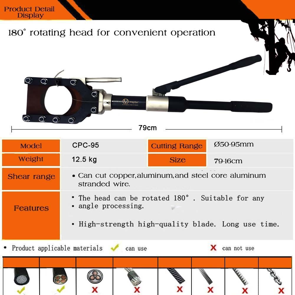 VOLTZ VZ CPC-95 Hydraulic Cable Cutter Upto 50/75/85/95mm Wire Rope Copper and Aluminum Cutting Tool Bolt Cutter Heavy Duty Wire Cutting Tools