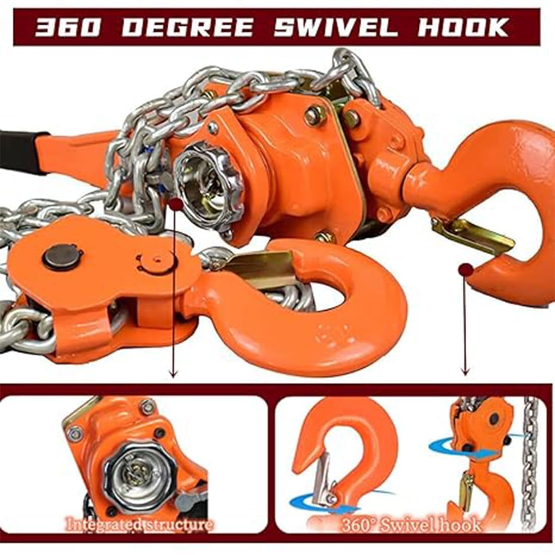 VOLTZ VZ-3Ton x 3Mtr Rachet Lever Chain Hoist Block Cap Rachet Puller Hoist (Orange, 3 Ton and 3M)