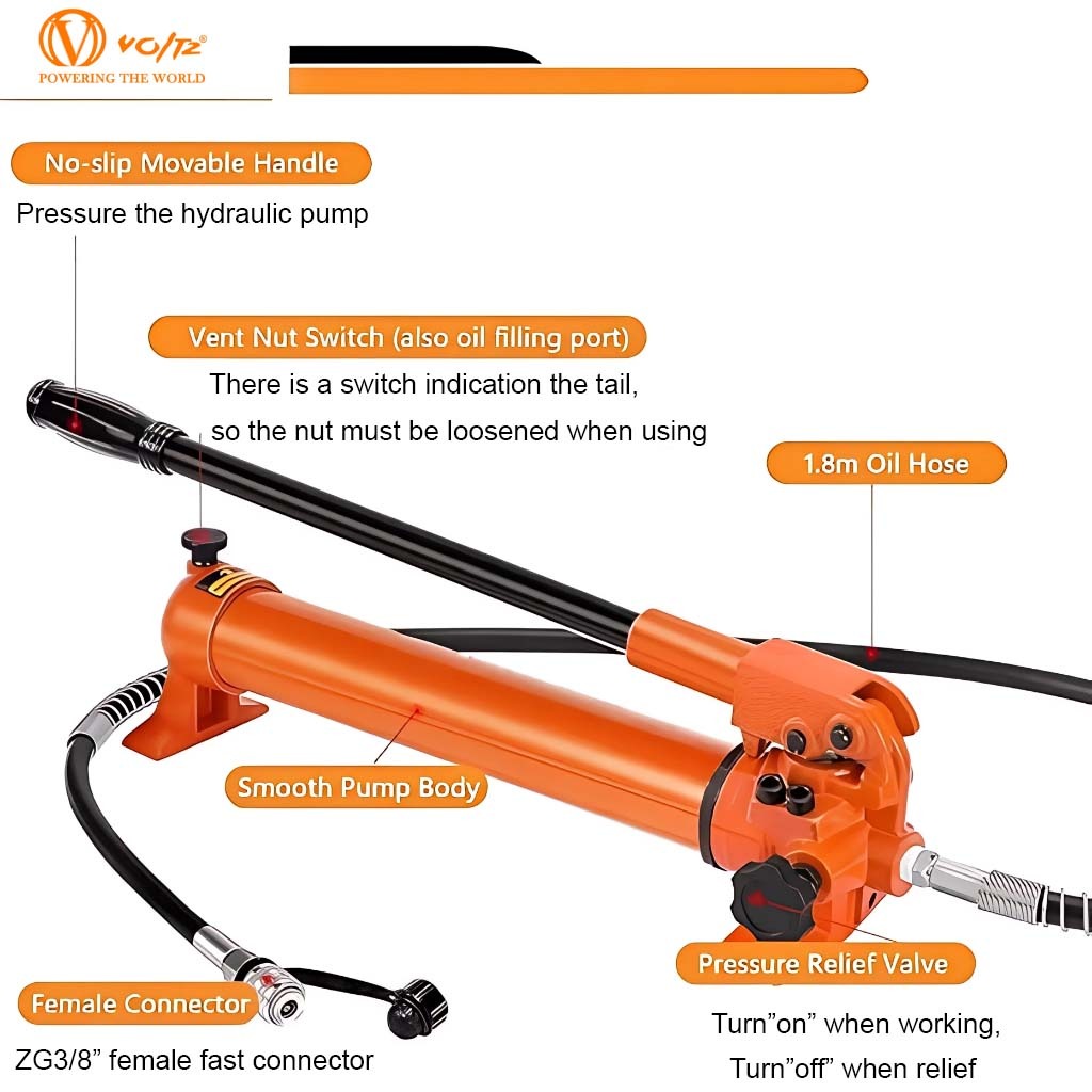 VOLTZ VZ-SN-10150 Hydraulic Lifting Jack with CP-700 Hydraulic Pump Single Acting Lock Nut lifting Stroke 150MM Lift Cylinder Jack Solid 10TON (6inch)