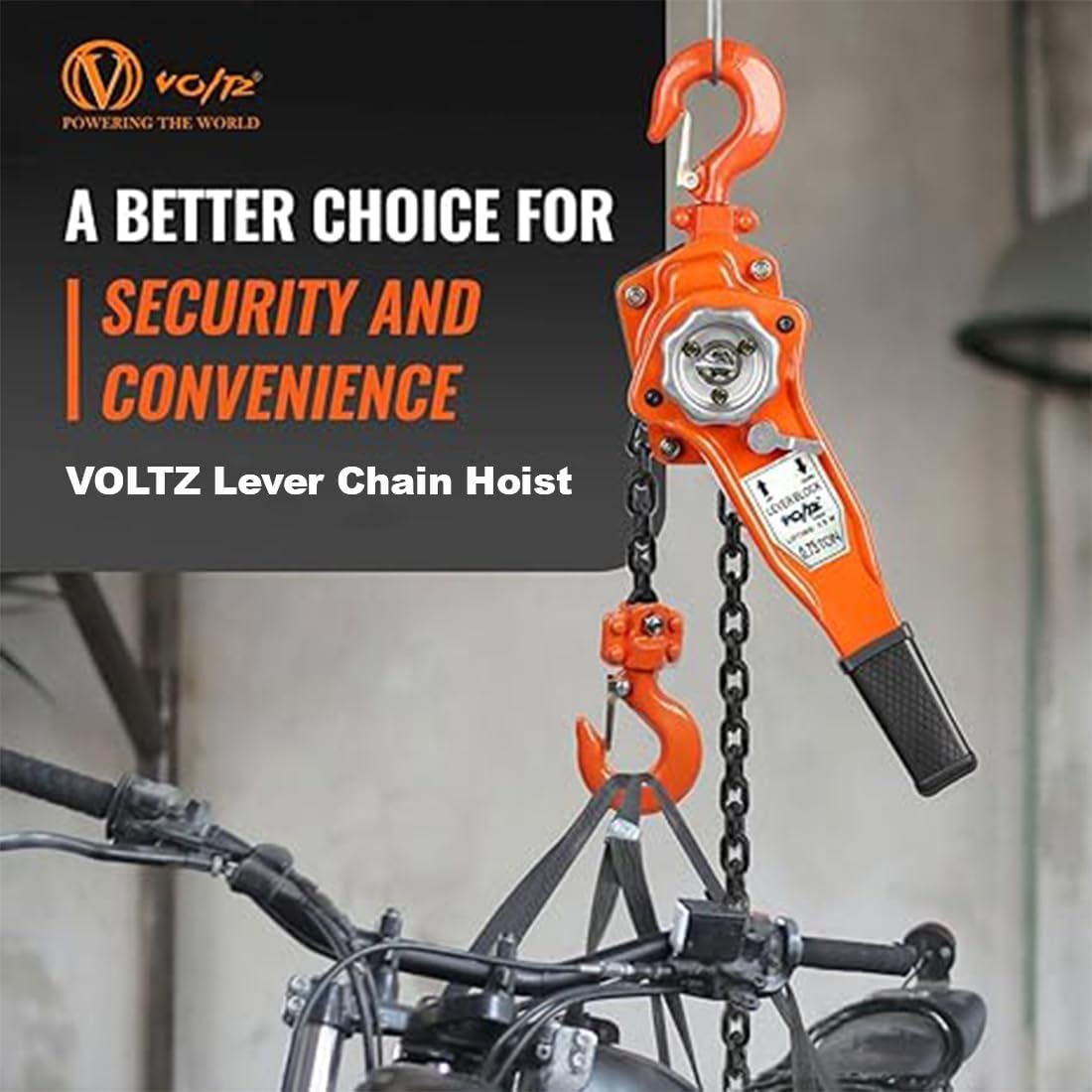 VOLTZ VZ-0.75 Ton x 3m Rachet Lever Chain Hoist Block Cap Rachet Puller Hoist (Orange, 0.75 Ton and 3M)