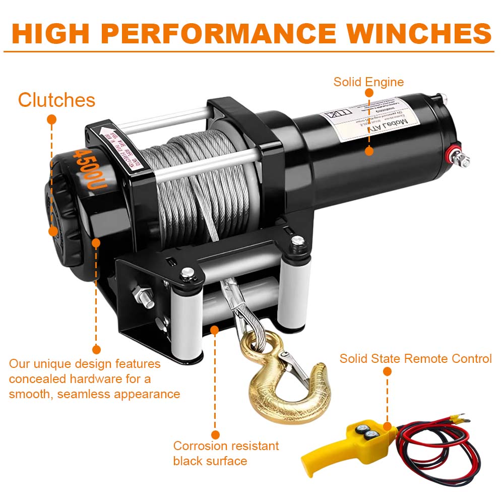 VOLTZ VZ-4500LBS 12V Electric winch with steel rope (2041kg) single line, battery-operated Remote control Cable (10M)/5.3mm alloy steel
