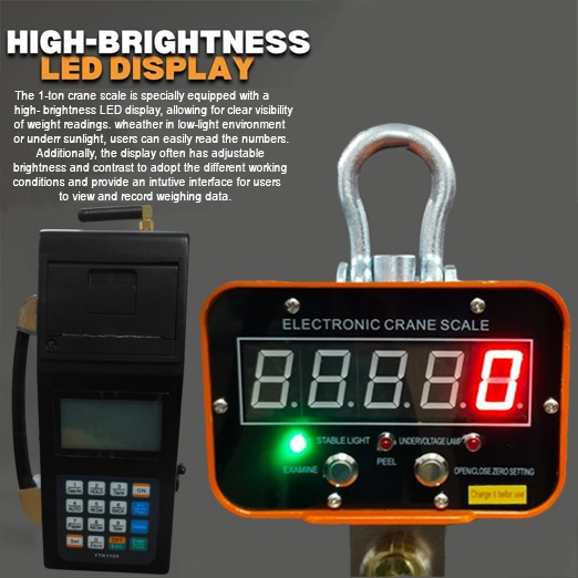 VOLTZ VZ-CS 1Ton Digital Scale With YTK-1100 Handheld Data Printing Instrument 2200lb/1000Kg Digital Hanging Scale Industrial Heavy Duty Crane Scale with Remote Control