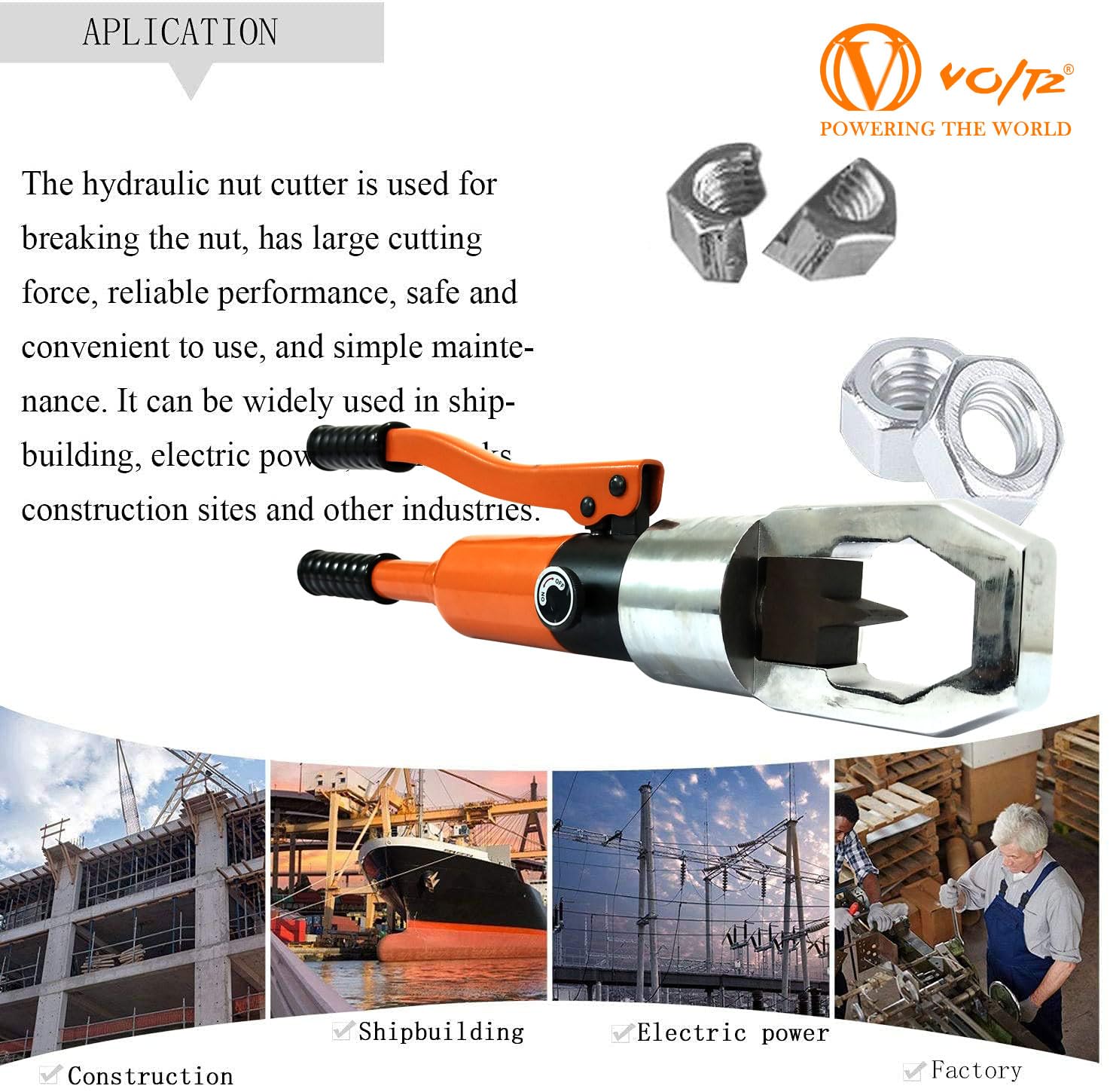 VOLTZ VZ-NC-27 Hydraulic Nut Splitter Cutting Tools Nut Separator Cutting M10-M27 Cutting Force 12 Ton Nut Splitter