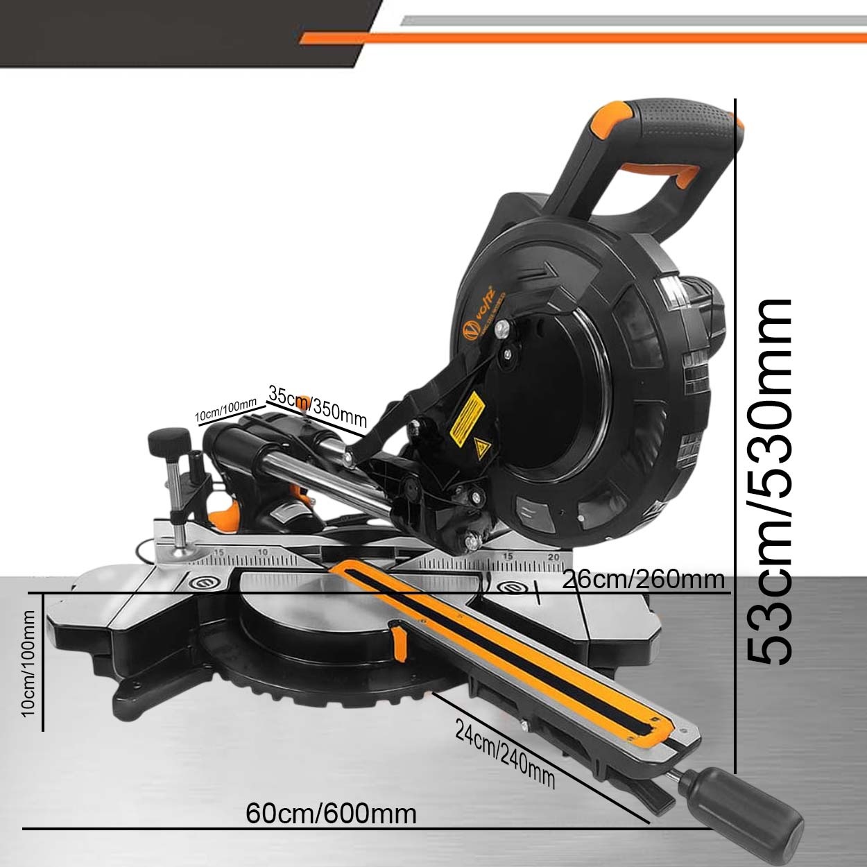 VOLTZ VZ-MS210 Miter Saw 2200W 8" with Dual Bevel Sliding Compound Miter Saw with Laser & Corded Electric LED Light 4700 RPM 210mm, 2.6mm Blade Dia & 80T TCT Blade, Professional Mitersaw