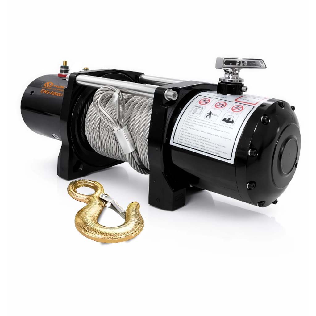 VOLTZ EWS-6000U 12V Electric winch with steel rope (2722kg) single line, battery-operated Remote control winch Cable (24M)/7.2mm alloy steel