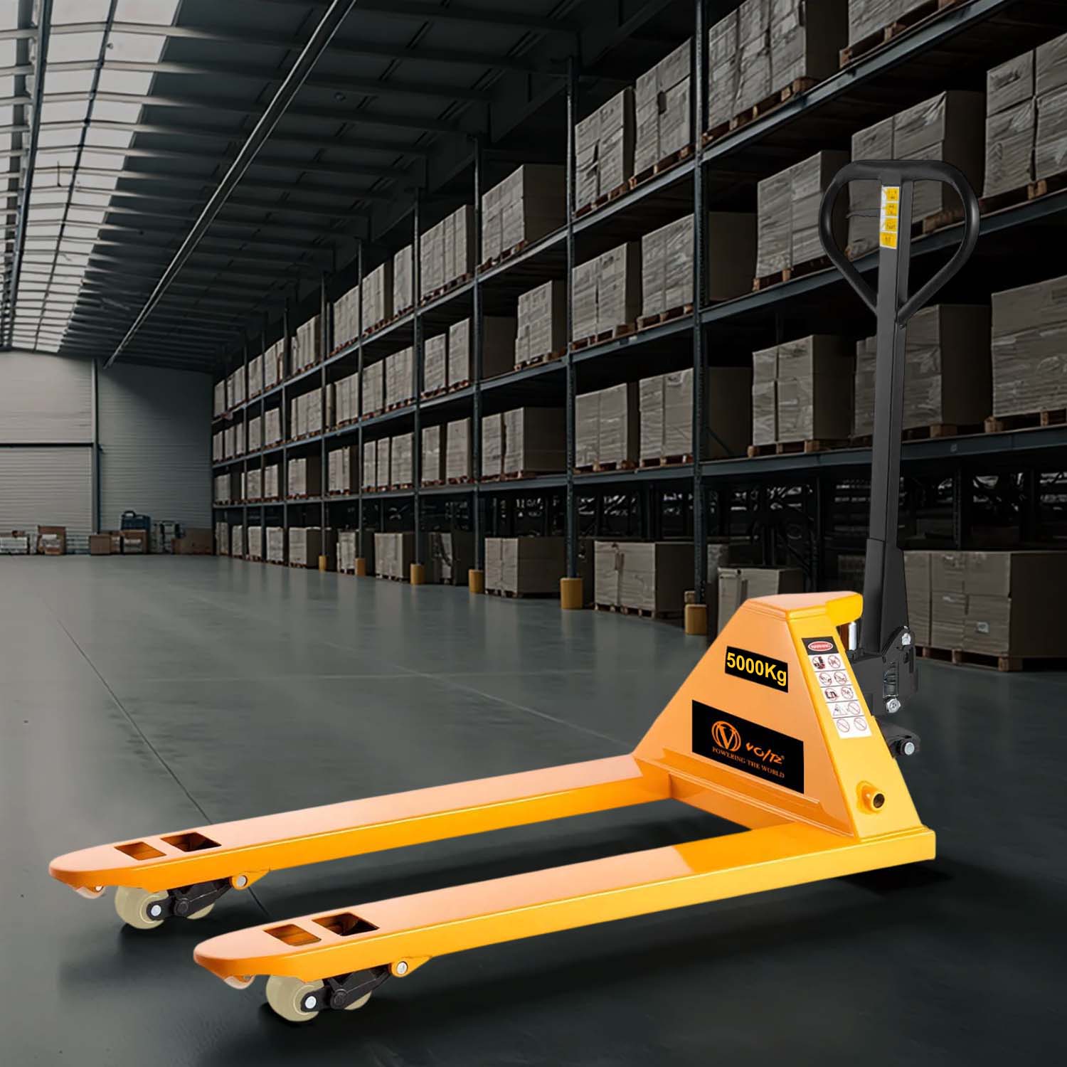 VOLTZ PT-5 Ton Hydraulic Hand Pallet Truck 5000kg Lift Height 250mm, Fork Size 1440x690x1200mm Heavy Duty 3 Stage Lever Manual Use for Warehouse, Factory Operations