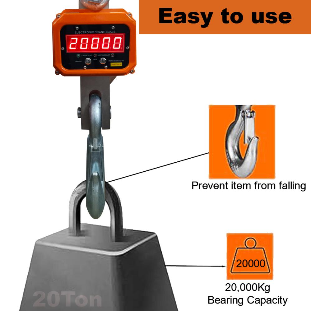 VOLTZ VZ-CS 20 Ton Digital Scale 44000lb/20000Kg Digital Hanging Scale Industrial Heavy Duty Crane Scale with Remote Control