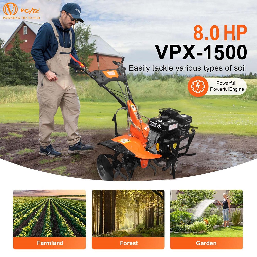 VOLTZ VPX-1500 Agriculture Cultivator VPX-1500 Heavy Duty 8Hp Petrol Engine with High Metal Blades Mini Rotavator,Tiller, Weeder Ideal for All Types of Agriculture Crops Machine