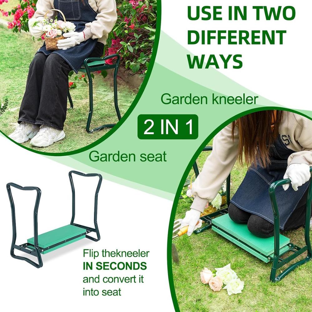 VOLTZ WB0001 Garden Kneeler and Seat - Foldable Garden Bench Stool with Soft Kneeling Pad, 6 Garden Tools, Tool Pouches and Gardening Glove for Men, Gardening Gifts for Women, Protecting Your Knees & Back