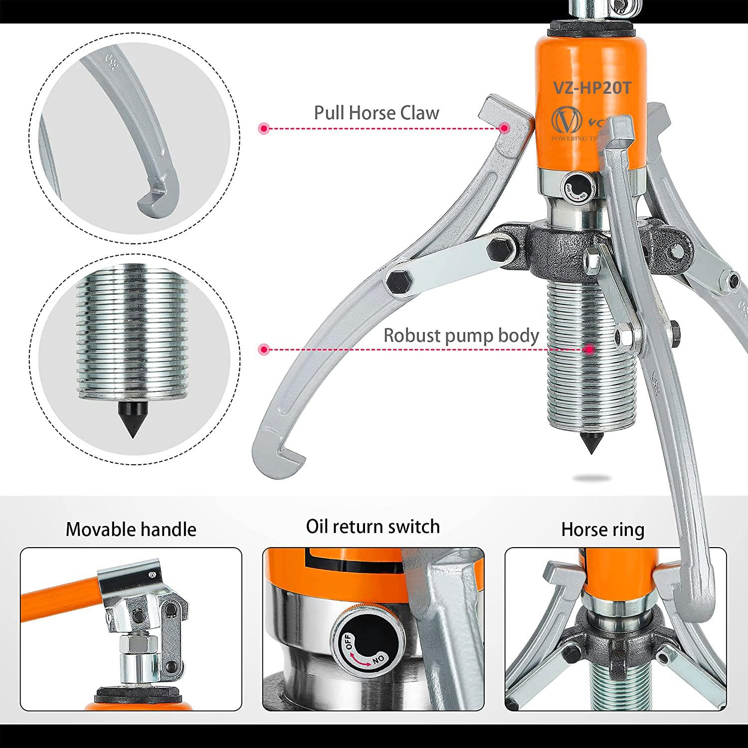 VOLTZ VZ-HP 20T Hydraulic Pullers 20 ton Hydraulic Gear Puller with Locking Nut Bearing Wheel Pulling (20 tons)