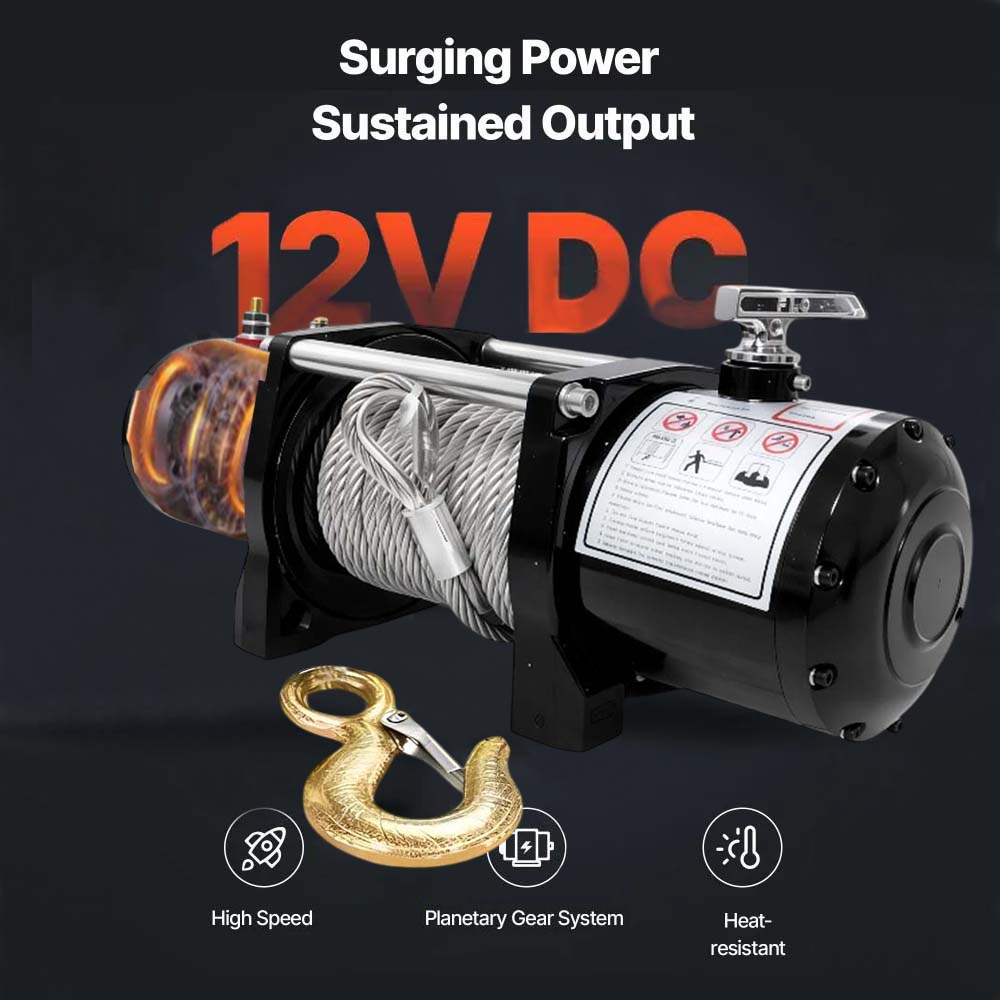 VOLTZ EWS-13000U 12v/24v Electric winch with steel rope (5443kg) single line, battery-operated Remote control winch Cable (27M/9.5mm) alloy steel