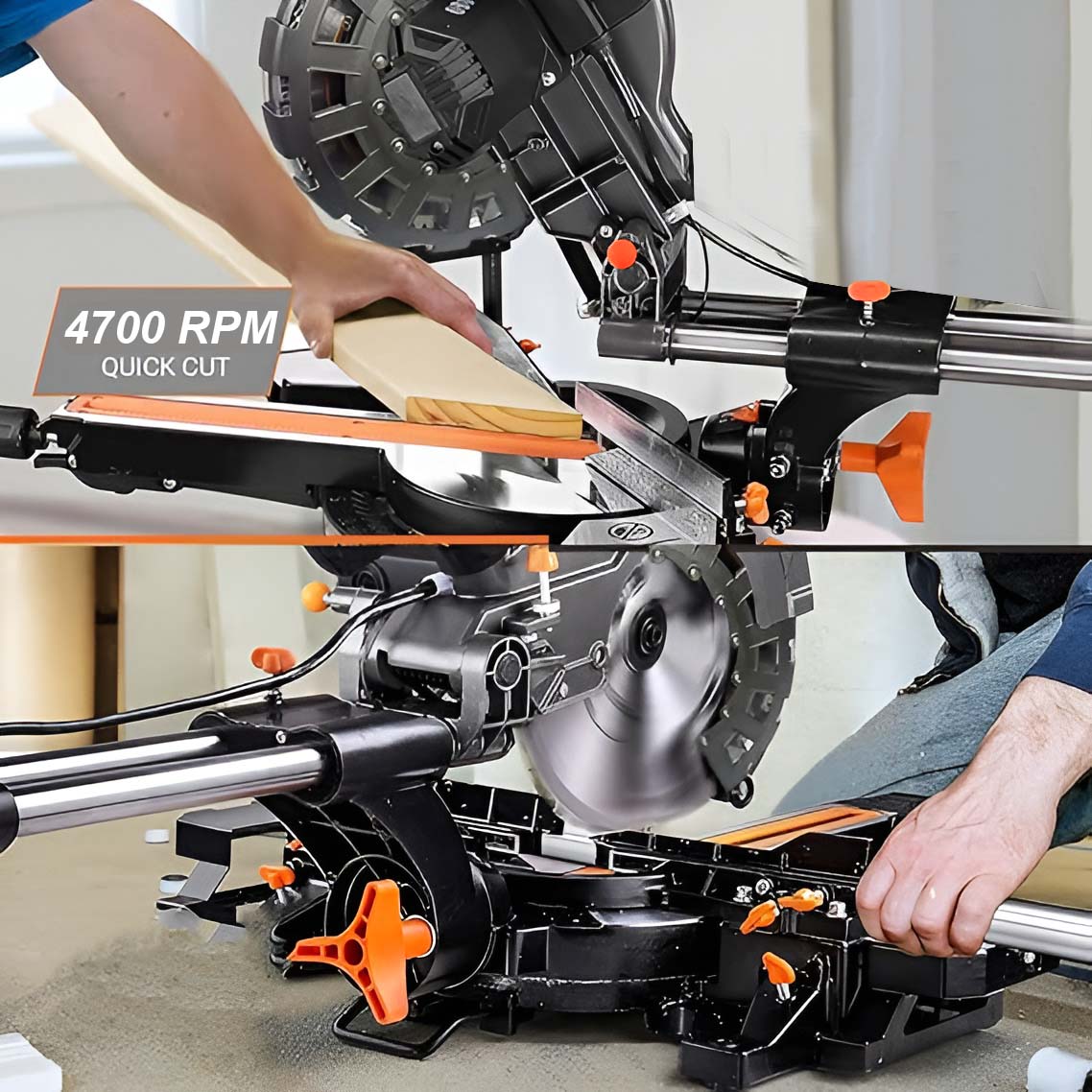 VOLTZ VZ-MS210 Miter Saw 2200W 8" with Dual Bevel Sliding Compound Miter Saw with Laser & Corded Electric LED Light 4700 RPM 210mm, 2.6mm Blade Dia & 80T TCT Blade, Professional Mitersaw