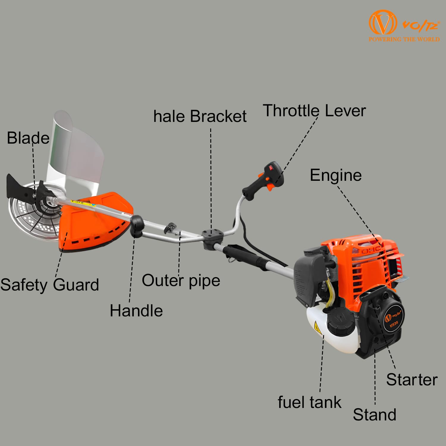 VOLTZ VX35 Brush Cutter 4 Stroke Side Pack Cutter Machine 36cc Extra Power Torque Engine | with Heavy Duty 80 Teeth, 3 Teeth Blades and Tap & Go for Grass Trimming, Lawn Cutting, etc (Fuel Power)