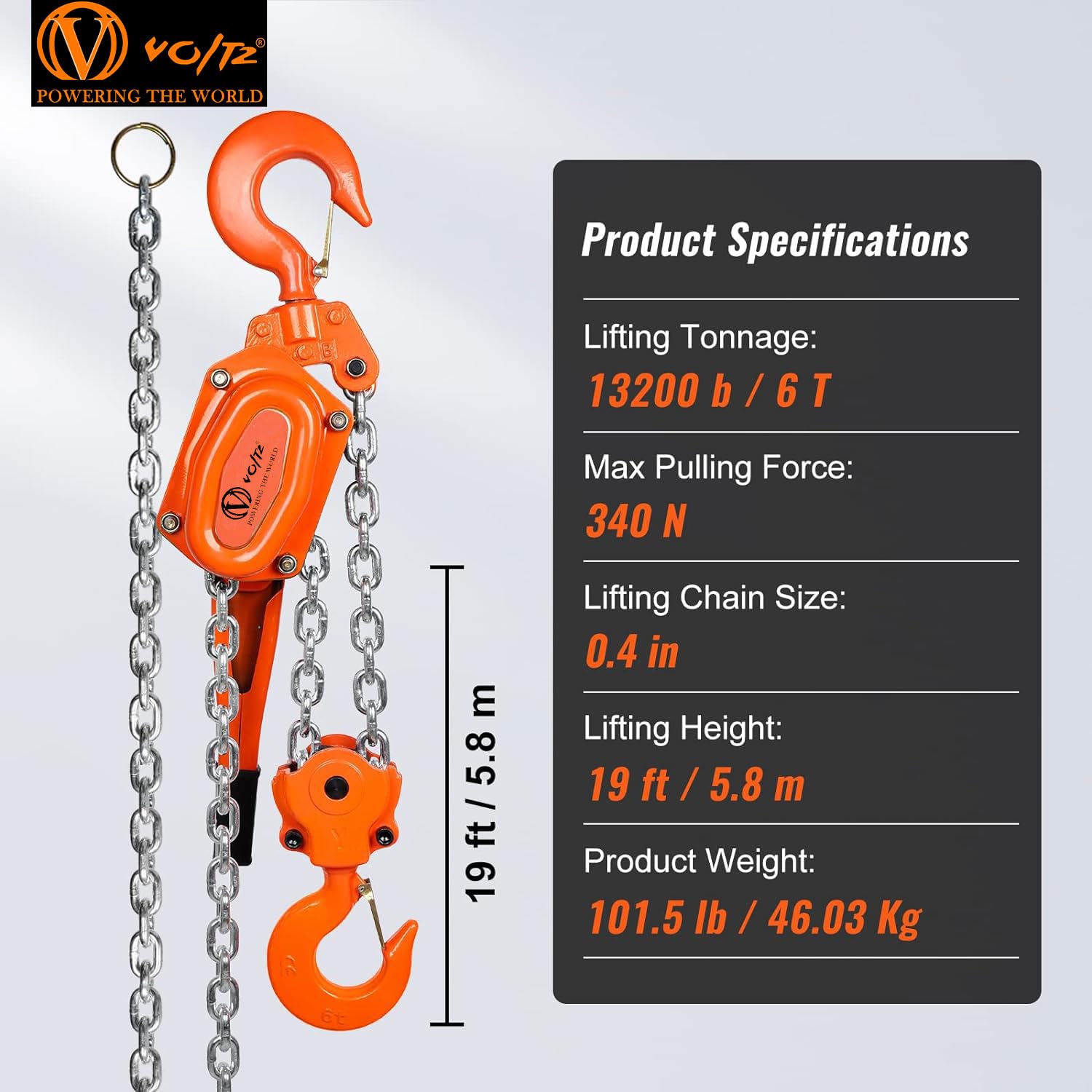VOLTZ 6 TON Rachet Lever Chain hoist block - 6 ton × 1.5mtr