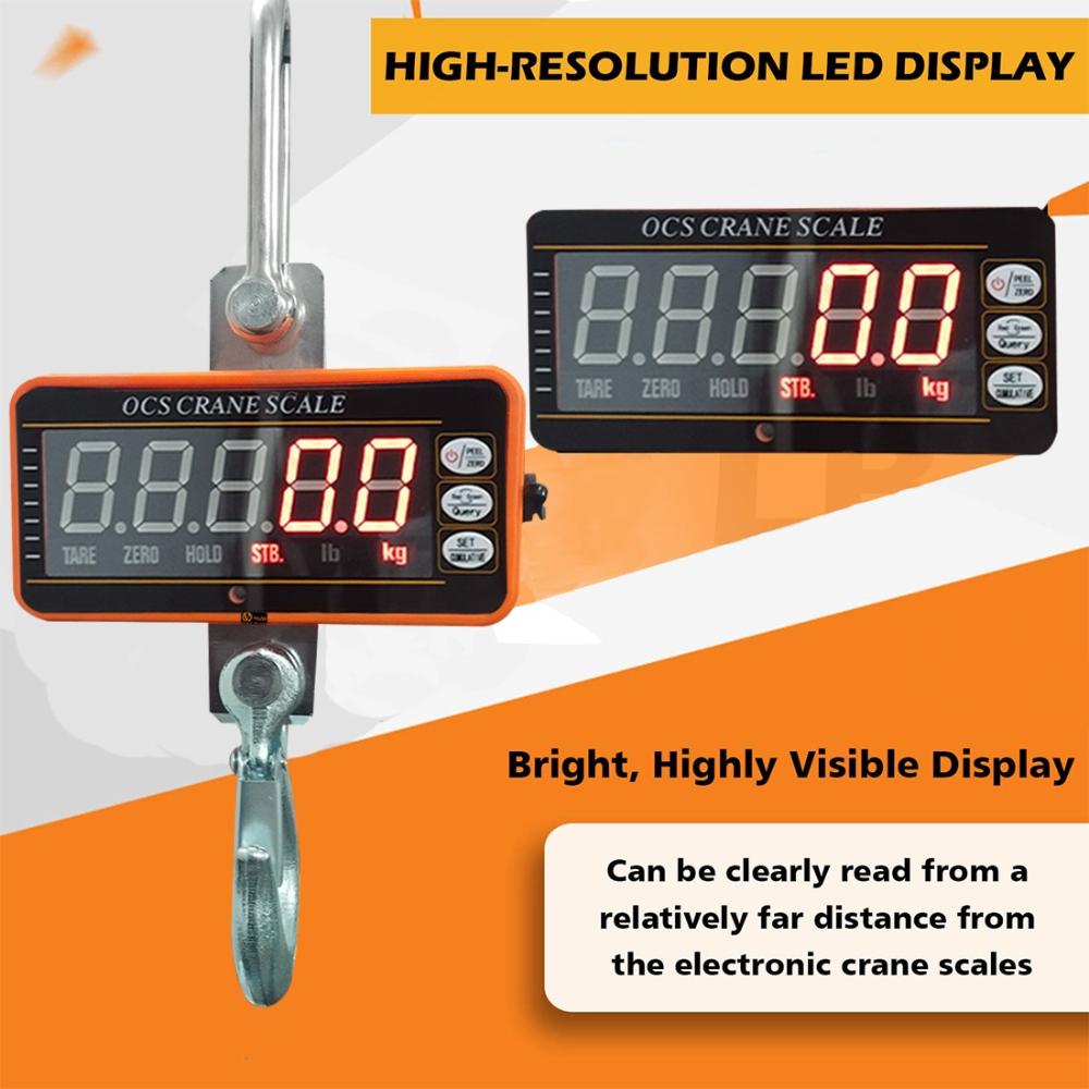 VOLTZ 1 Ton Mini Crane Scale, Hanging Scale Industrial Light Duty, Digital Crane Scale with Remote Control, Hardened Nylon case & LED Screen, 2200 lbs/1000 kg,High Precision for Construction, Factory, Farm