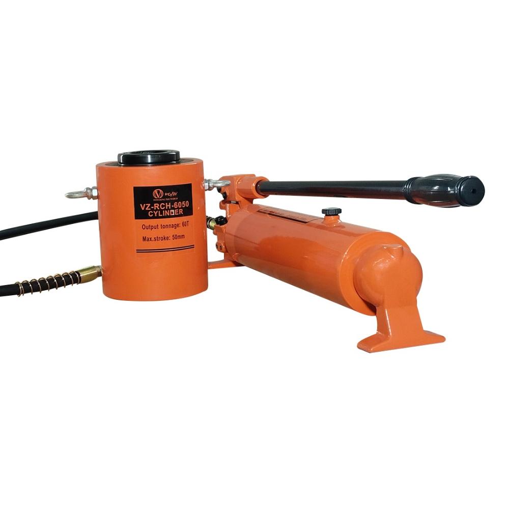 VOLTZ VZ-RCH-6050 Hydra Hole Cylinder Jack with CP 700A Hydraulic Pump Single Actinulic Hollowg Ram 50mm Lifting Hydraulic Cylinder Jack Solid with Hand Pump 60 TON (2inch)