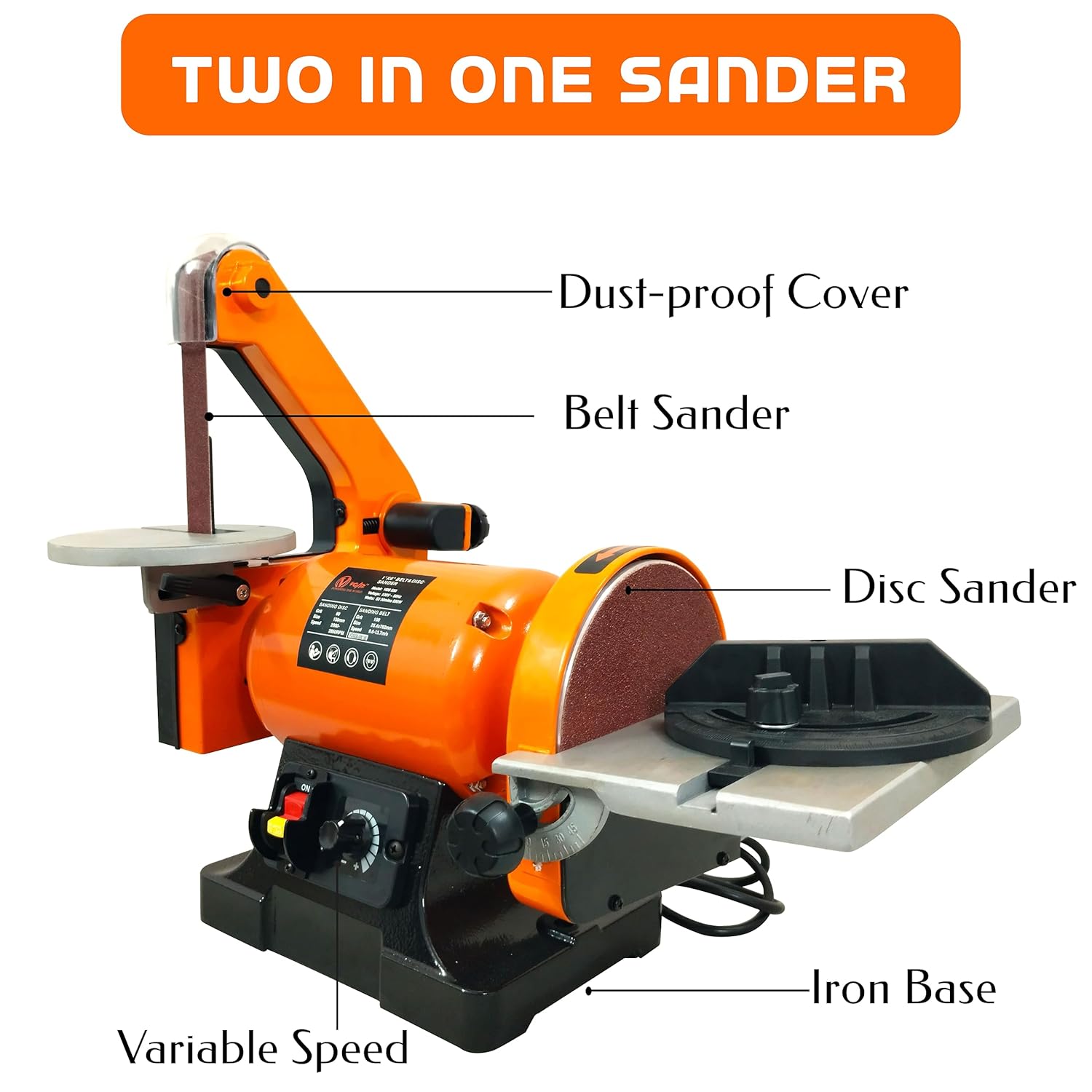 VOLTZ VZ-VDS-550 Electric Belt Grinder Sander (25 x 762 mm) Electric Belt & Disc (150mm) Sander 550W Grinder Polisher 2000-2850RPM Variable Speed Metal Bench Sanding Machine