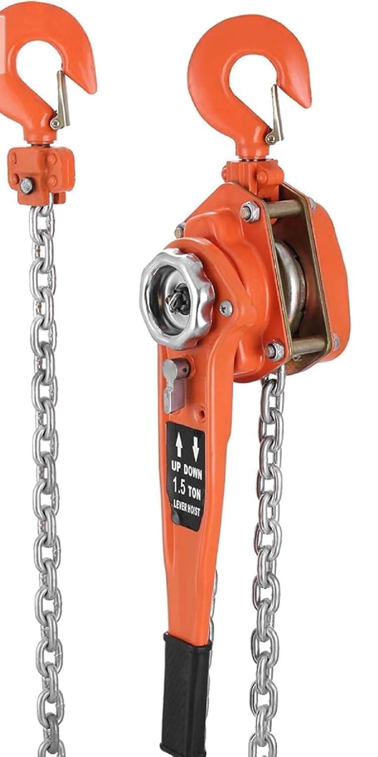 VOLTZ VZ-1.5 Ton x 3m Rachet Lever Chain Hoist Block Cap Rachet Puller Hoist (Orange, 1.5 Ton and 3M)