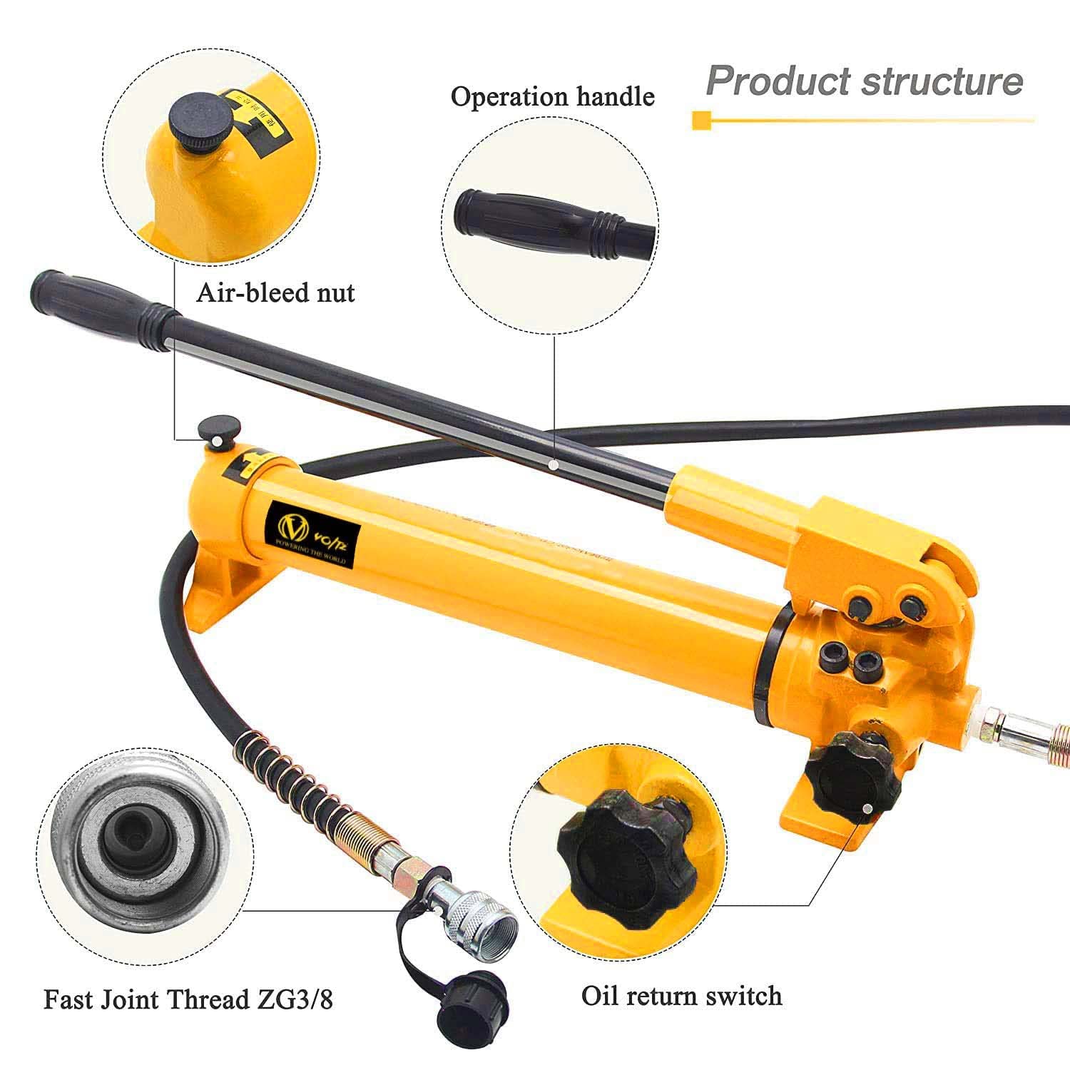 VOLTZ FPY-100D with CP-700 Hand Pump 100 ton Low Profile Hydraulic Ram Jack Multi-Section Stoke 72mm Mini Protable Hydraulic Cylinder Industrial Super Thin Lifting Jack, not for Car (100T)