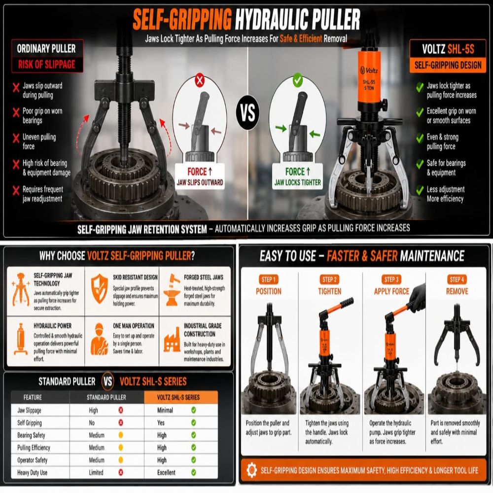 VOLTZ SHL-5S Hydraulic Puller – 5 Ton Bearing, Gear & Pulley Puller