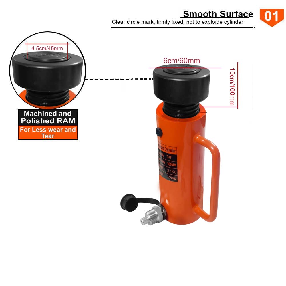 VOLTZ VZ-SN-10100 Hydraulic Lifting Jack with CP-700 Hydraulic Pump Single Acting Lock Nut lifting Stroke 100MM Lift Cylinder Jack Solid 10TON (4inch)