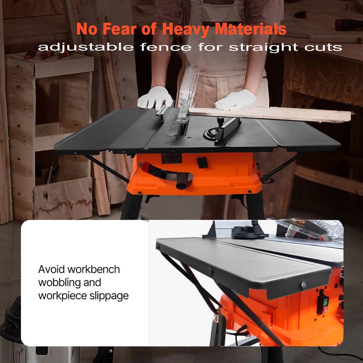 VOLTZ VZ-WTS254 Electric Wood Table Saw 2400W Speed 5300RPM Portable Steel Body With Metal Stand & Sliding Miter Gauge Blade 254mm, 60T Table Saw