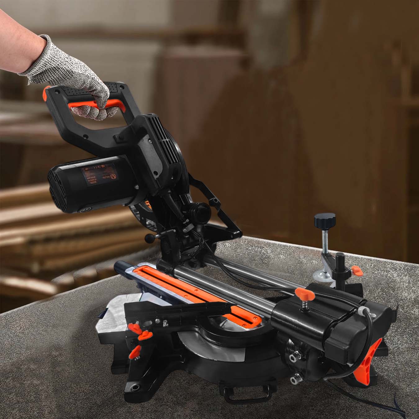 VOLTZ VZ-MS210 Miter Saw 2200W 8" with Dual Bevel Sliding Compound Miter Saw with Laser & Corded Electric LED Light 4700 RPM 210mm, 2.6mm Blade Dia & 80T TCT Blade, Professional Mitersaw