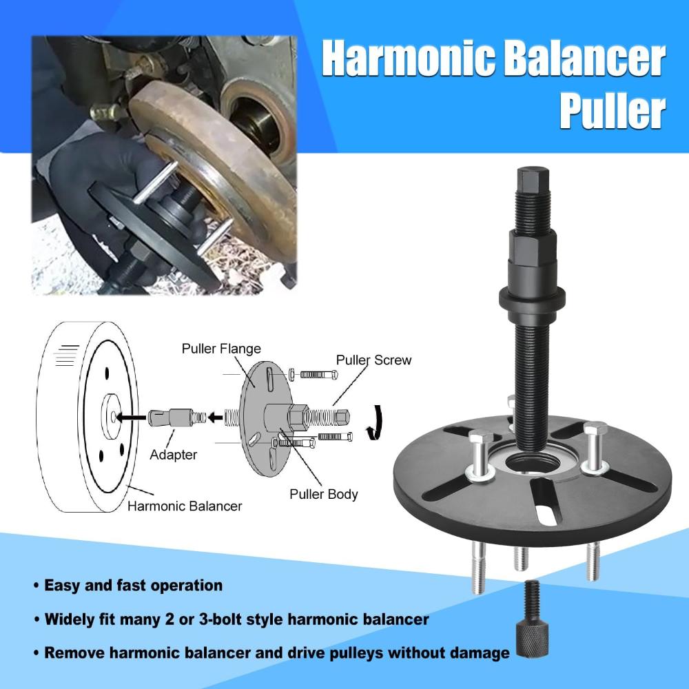 VOLTZ VZ-9009 Harmonic Balancer Puller Removal & Install Tool Kit Flywheel Remover Crankshaft Pulley Removal Installation Set Universal Harmonic Balancer, Gear Pulleys, Steering Wheel Pulling Set