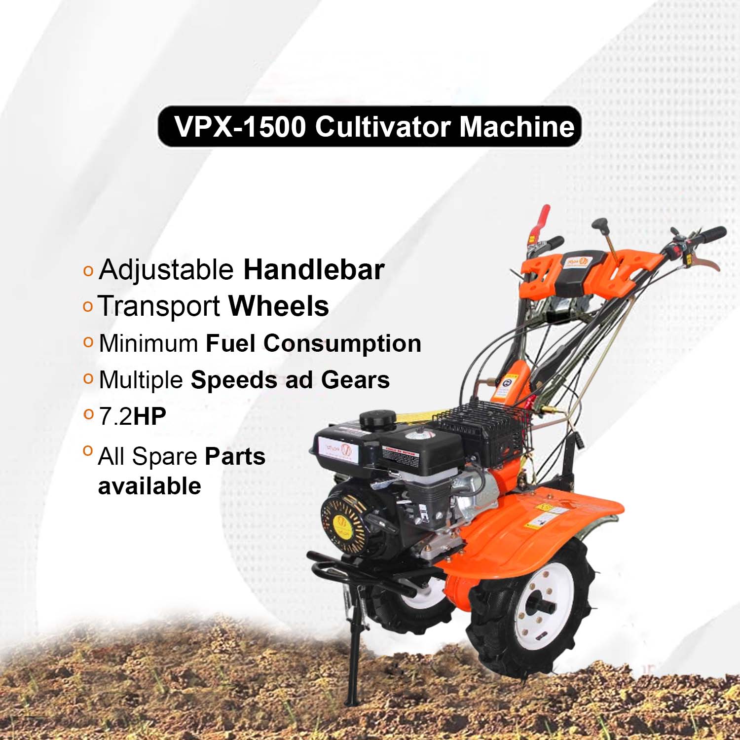 VOLTZ VPX-1000  Agriculture Cultivator Heavy Duty 7.2Hp Petrol Engine with High Metal Blades Mini Rotavator,Tiller, Weeder Ideal for All Types of Agriculture Crops