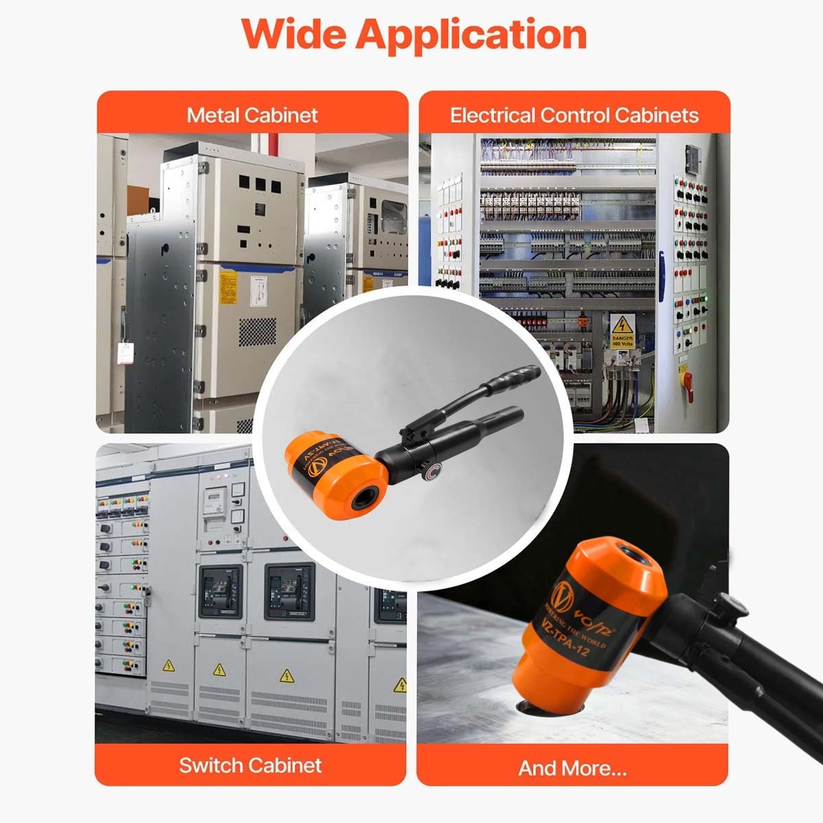 VOLTZ-TPA-12 Hydraulic Knockout Metal Hole Punch Driver Kit Electrical Conduit Hole Cutter Set Metal Sheet Puncher Cutter Dies 1/2 to 4 inch (TPA-12 Orange)
