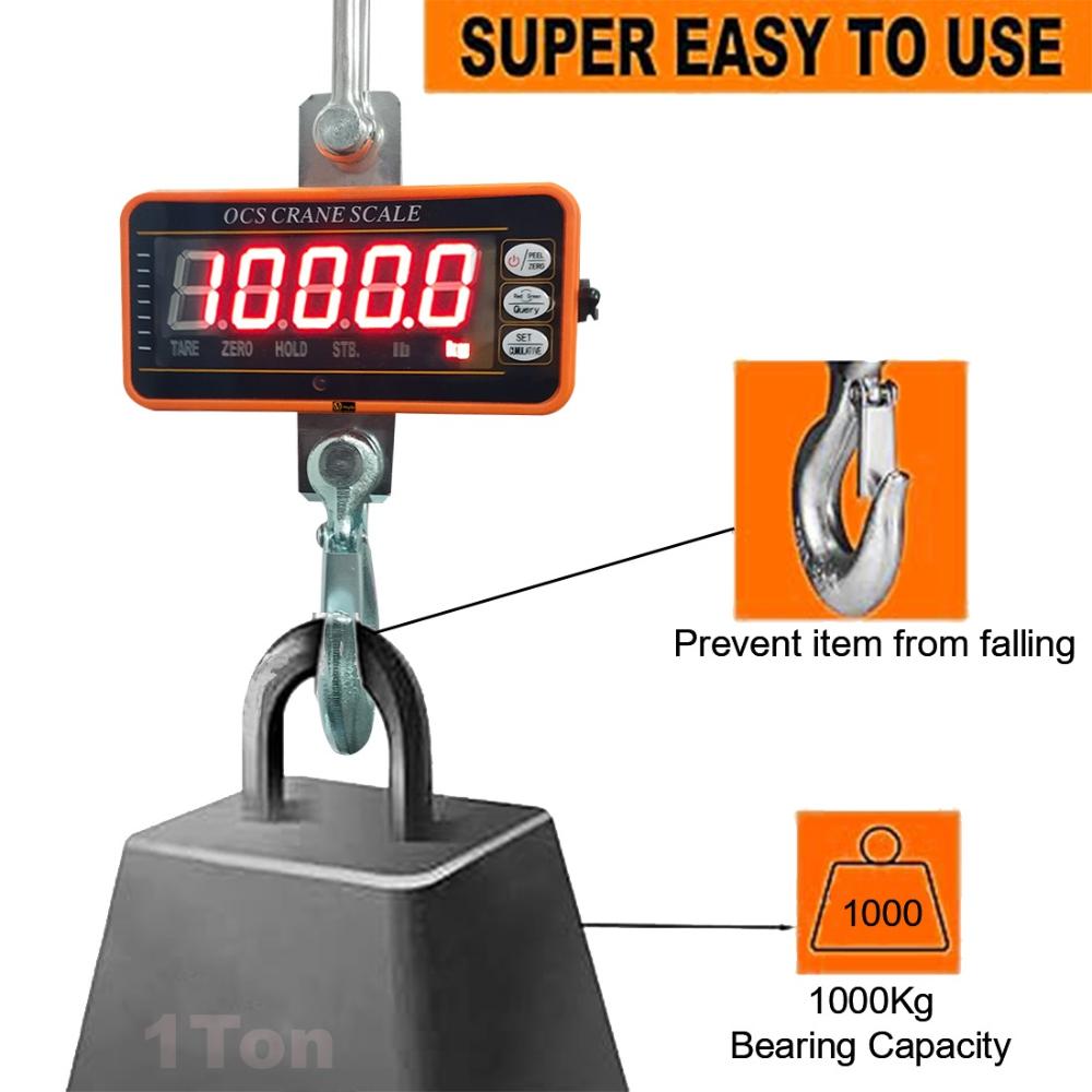 VOLTZ 1 Ton Mini Crane Scale, Hanging Scale Industrial Light Duty, Digital Crane Scale with Remote Control, Hardened Nylon case & LED Screen, 2200 lbs/1000 kg,High Precision for Construction, Factory, Farm