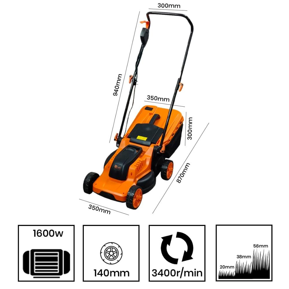 VOLTZ VZ-LM 1600 Electric Lawn Mower 13 Inch Blade | Grass Cutting Machine with 30L Grass Catcher Bag | Adjustable Height Lawn Mower Electric for Garden, Yard, and Farm (Single Phase 1600W Motor)