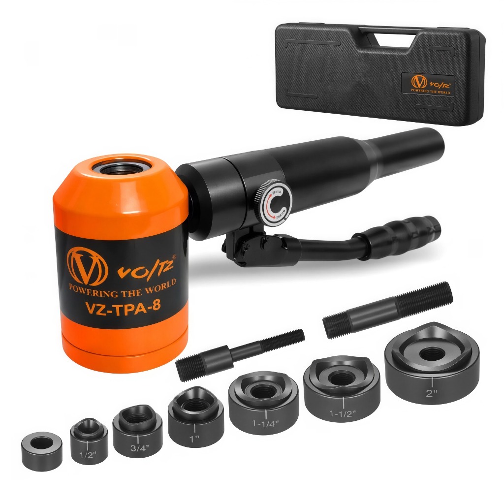 VOLTZ TPA-8 Hydraulic Knockout Metal Hole Punch Driver Kit Electrical Conduit Hole Cutter Set Metal Sheet Puncher Cutter Dies  1/2 to 2 inch (TPA-8 Orange)