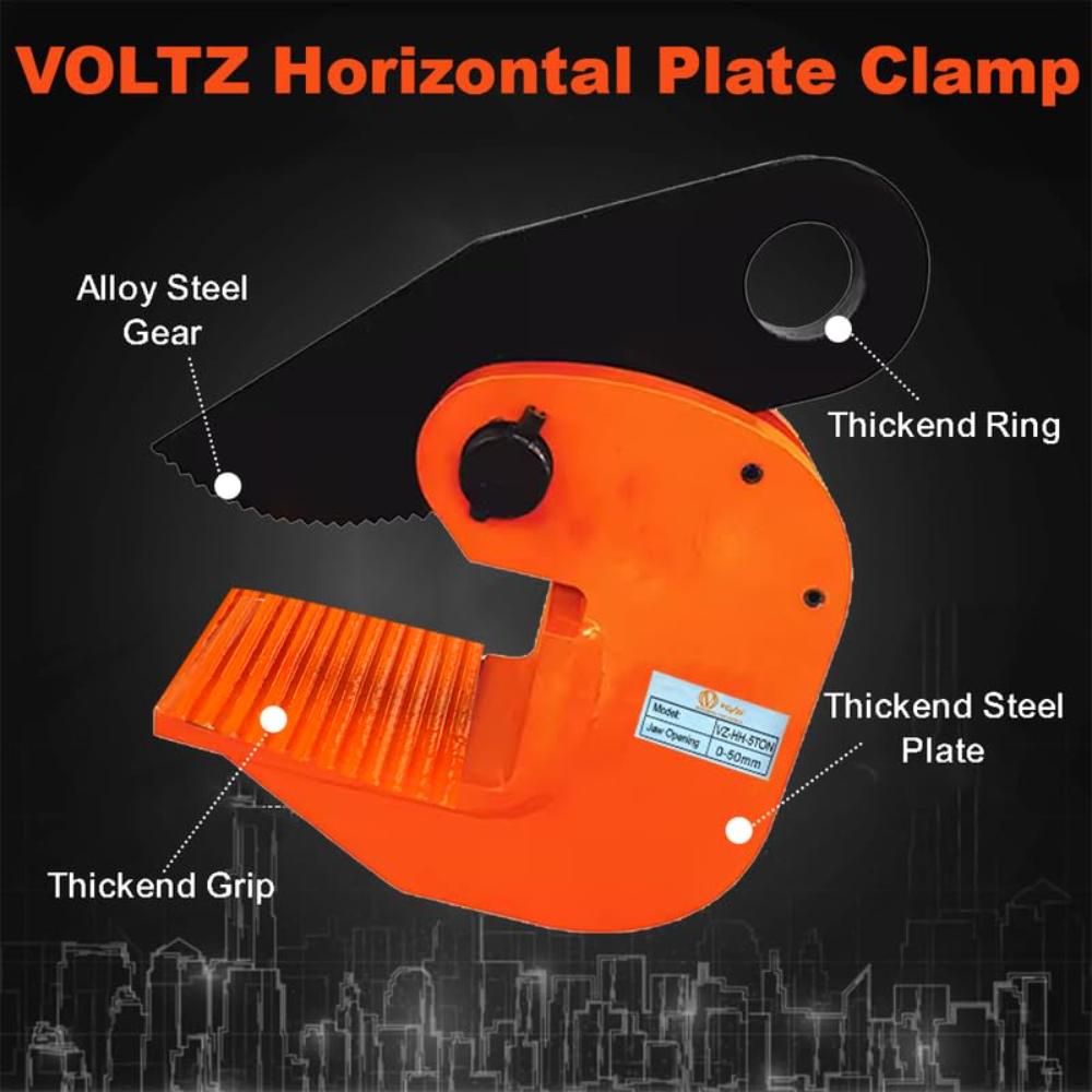 VOLTZ VZ-HH-5 Ton 11000 lbs Horizontal Plate Liooks Lifters Hfting Clamp Jaw Opening 0-50mm Sheet Metal Lifting Clamp with Flexible Ring Metal Steel Plate Lifting heavy Duty