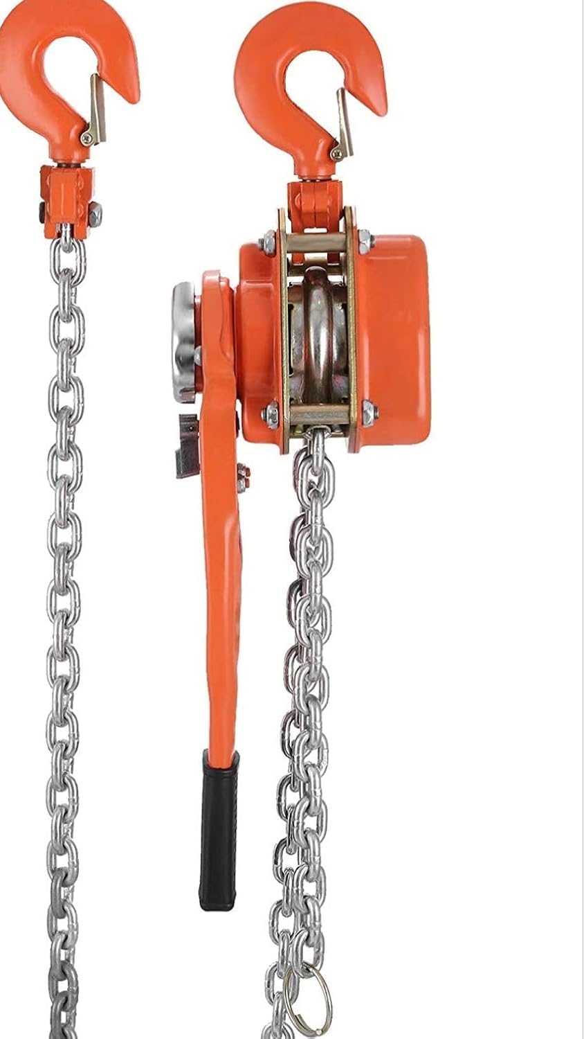 VOLTZ VZ-1.5 Ton x 3m Rachet Lever Chain Hoist Block Cap Rachet Puller Hoist (Orange, 1.5 Ton and 3M)