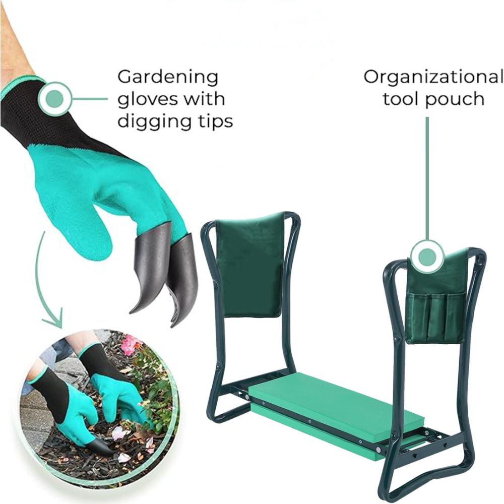 VOLTZ WB0001 Garden Kneeler and Seat - Foldable Garden Bench Stool with Soft Kneeling Pad, 6 Garden Tools, Tool Pouches and Gardening Glove for Men, Gardening Gifts for Women, Protecting Your Knees & Back