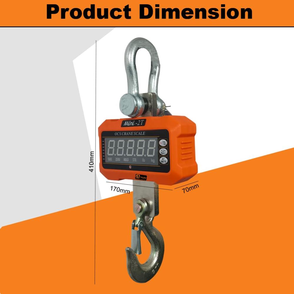 VOLTZ 2 Ton Mini Crane Scale, Hanging Scale Industrial Light Duty, Digital Crane Scale with Remote Control, Hardened Nylon case & LED Screen, 2200 lbs/2000 kg,High Precision for Construction, Factory