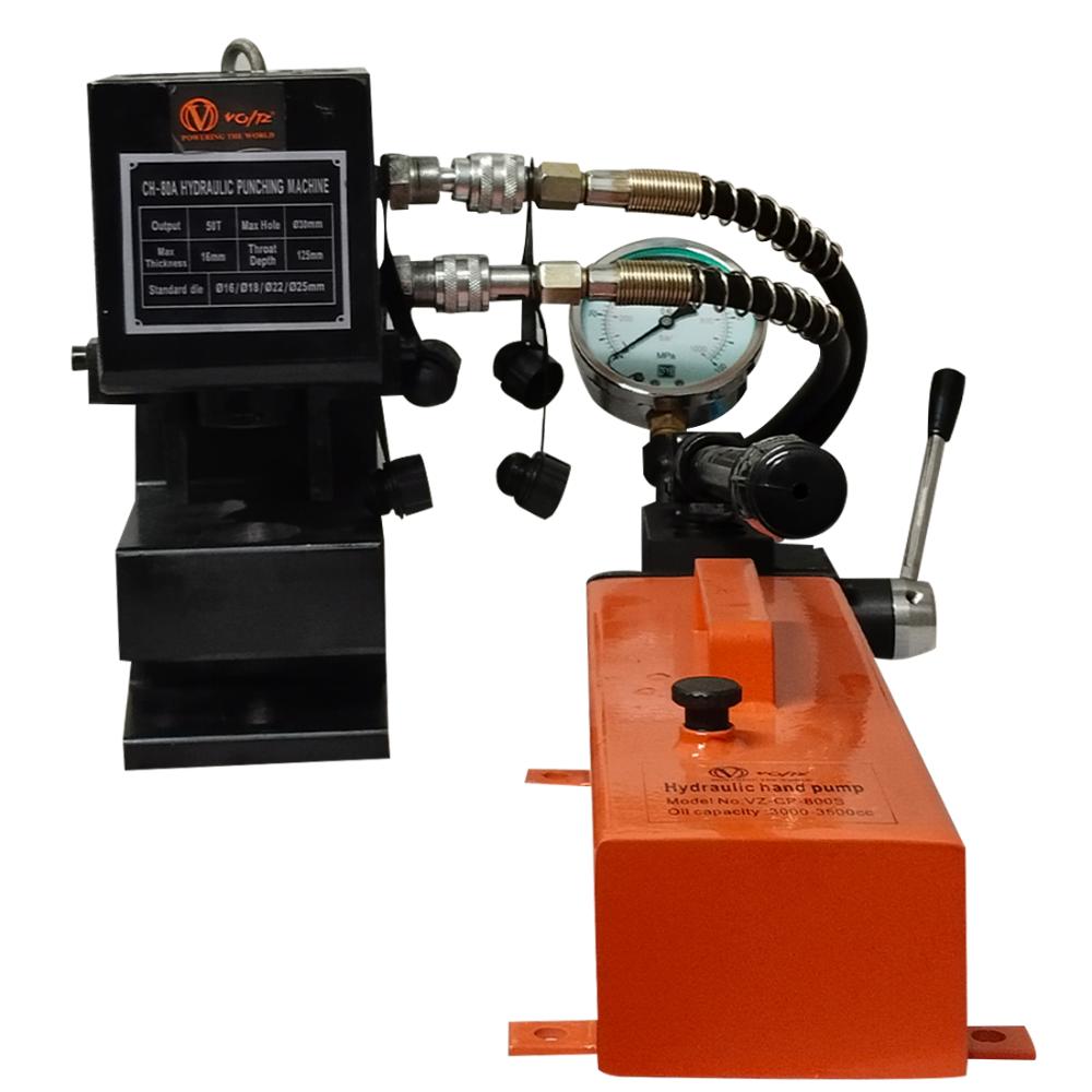 VOLTZ CH-80 Hydraulic  Hole Punching Tool with VZ-CP-800S Hand Pump 50T Hole Digger Force Puncher Smooth Hole Puncher for Iron Plate Copper Bar Aluminum Stainless Steel