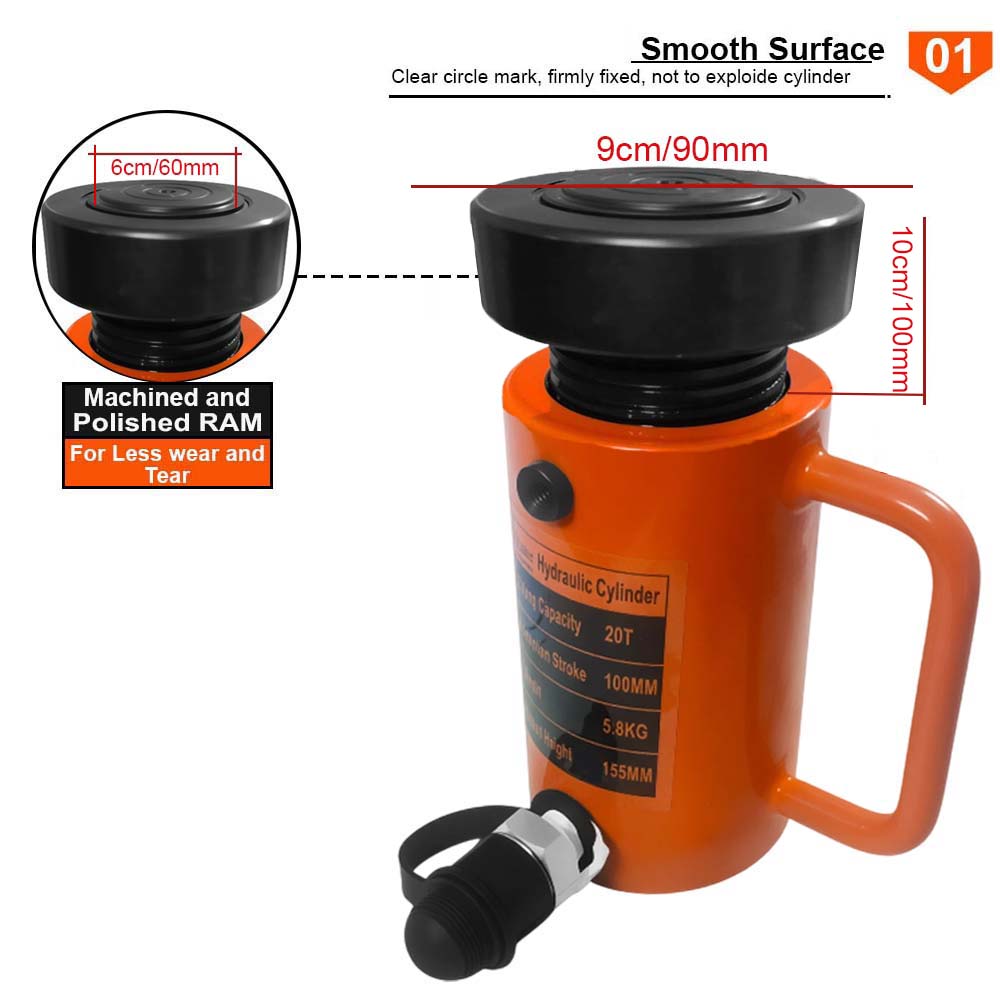 VOLTZ VZ-SN-20100 Hydraulic Lifting Jack with CP-700 Hydraulic Pump Single Acting Lock Nut lifting Stroke 100MM Lift Cylinder Jack Solid 20TON (4inch)