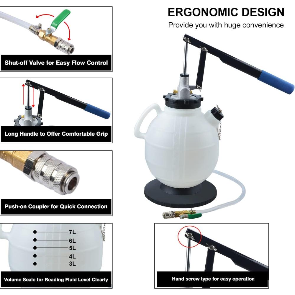 VOLTZ VZ-9023 7.5L Pneumatic brake fluid bleeder kit ATF Oil Change Tool Manual ATF Refill System Dispenser Auto Transmission Fluid Oil and Liquid Filler Pump Kit with ATF Filler Adapters