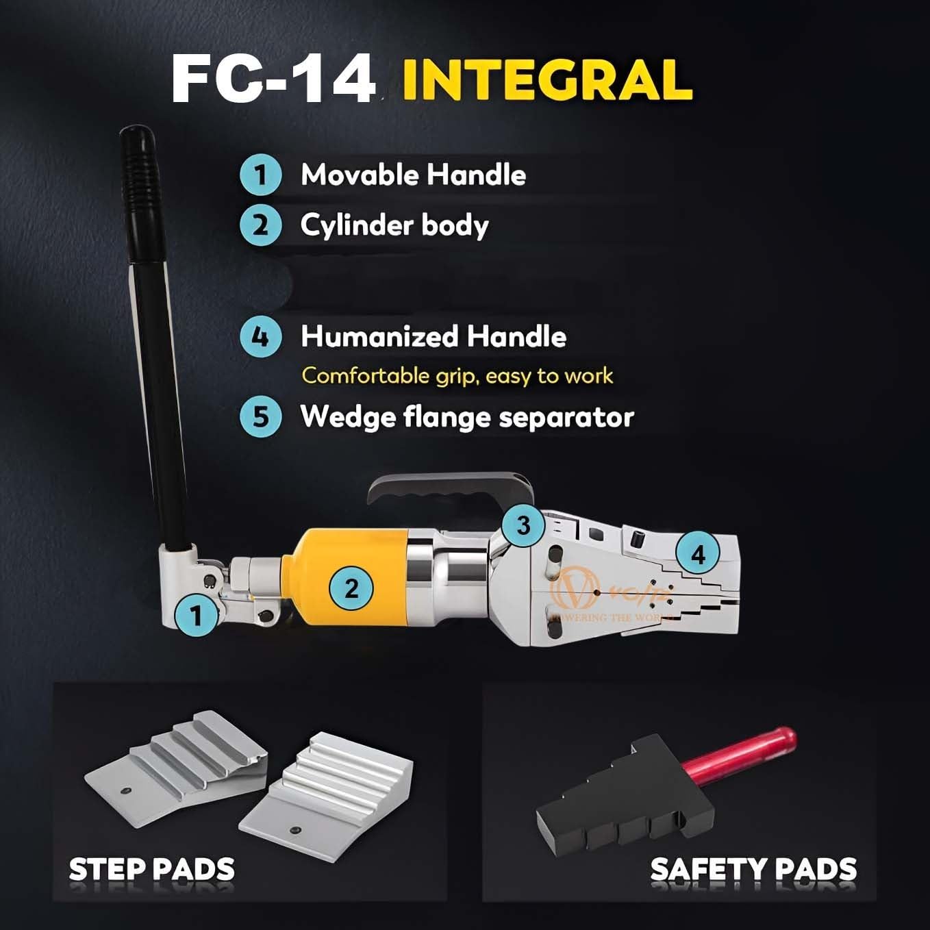 VOLTZ-VZ-FC-14 Integrated Hydraulic Flange Spreader 14Ton, Portable Hydraulic Flange Expander Splitter, Max Spread 81mm/3.18in, Manual Flange Dividing Tool