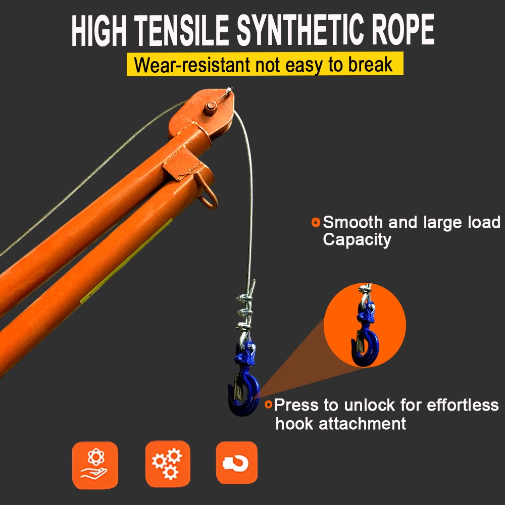 VOLTZ 1000kg Monkey Crane Capacity 360° Mini Crane With 750kg-1500kg Electric Winch Copper Winding Motor, 30 Meter Wire Rope 7-14M/Min High Speed Electric Winch