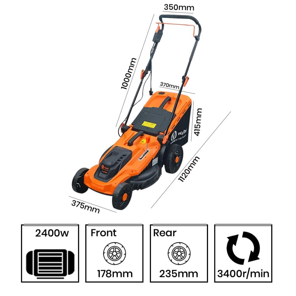 VOLTZ VZ-LM2400 Electric Lawn Mower 17 Inch Blade | Grass Cutting Machine with 52L Grass Catcher Bag | Adjustable Height Lawn Mower Electric for Garden, Yard, and Farm (Single Phase 2400W Motor)