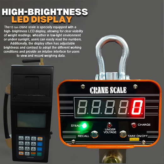 VOLTZ VZ-CS 15 Ton Digital Scale With YTK-1100 Handheld Data Printing Instrument 33000lb/15000Kg Digital Hanging Scale Industrial Heavy Duty Crane Scale with Remote Control