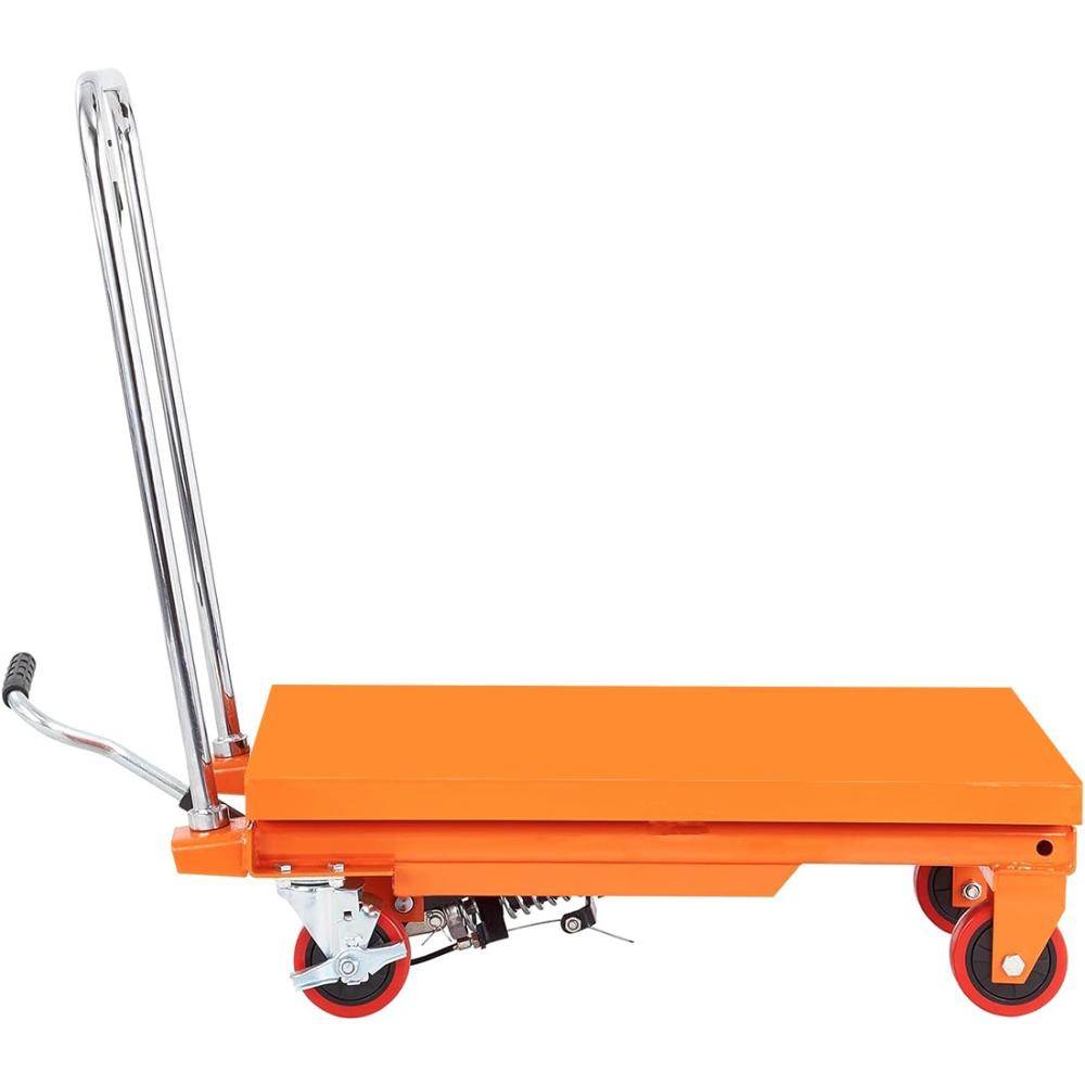 VOLTZ 1000 Kg Hydraulic Lift Trolley Max. Height 900 mm Manual Scissor Lift Table w/ 4 Wheels and Foot Pump, Elevating Hydraulic Cart for Material Handling, Orange