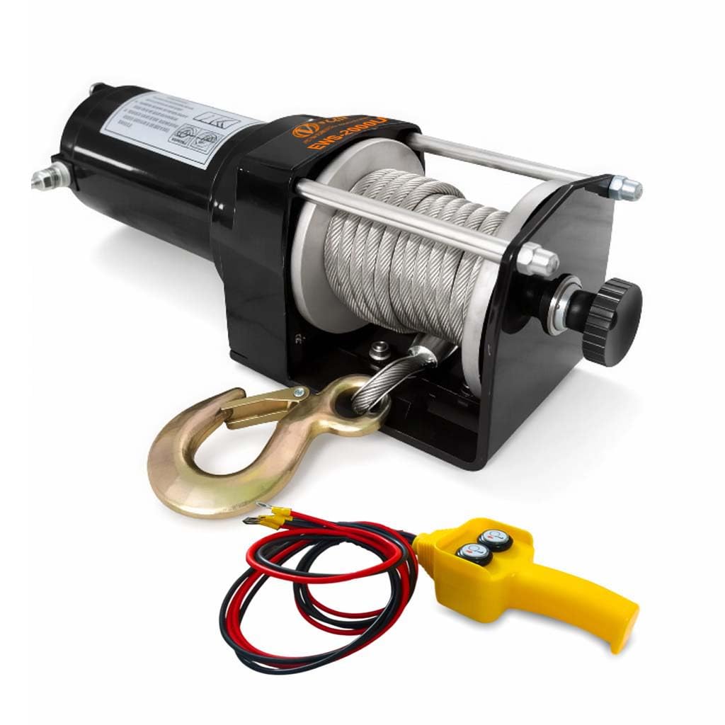 VOLTZ EWS-2000U 12V Electric winch with steel rope (907kg) single line, battery-operated Remote control winch Cable (8M)/4mm alloy steel