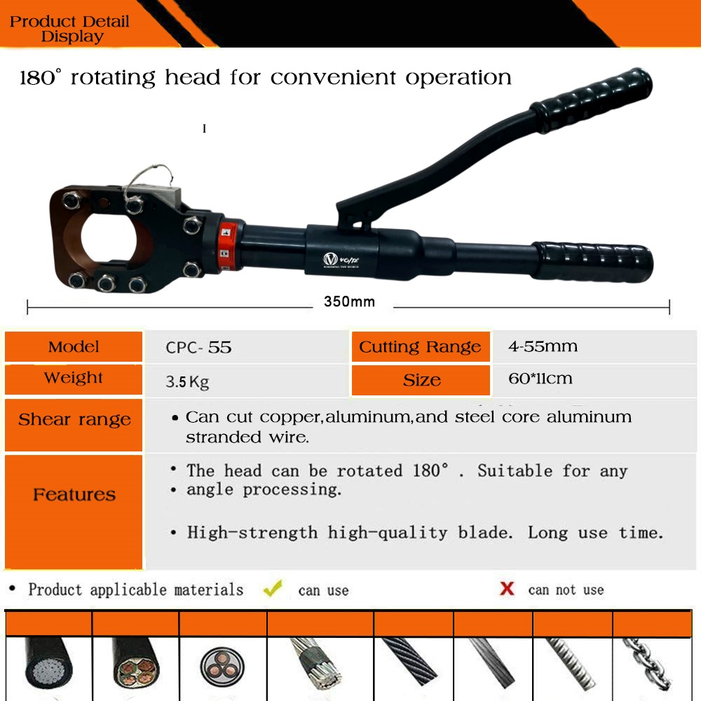 VOLTZ VZ-CPC-55 Hydraulic Cable Cutter Upto 55mm Hydraulic Cable Wire Rope Steel, Copper, and aluminum Cutting Tool Bolt Cutter