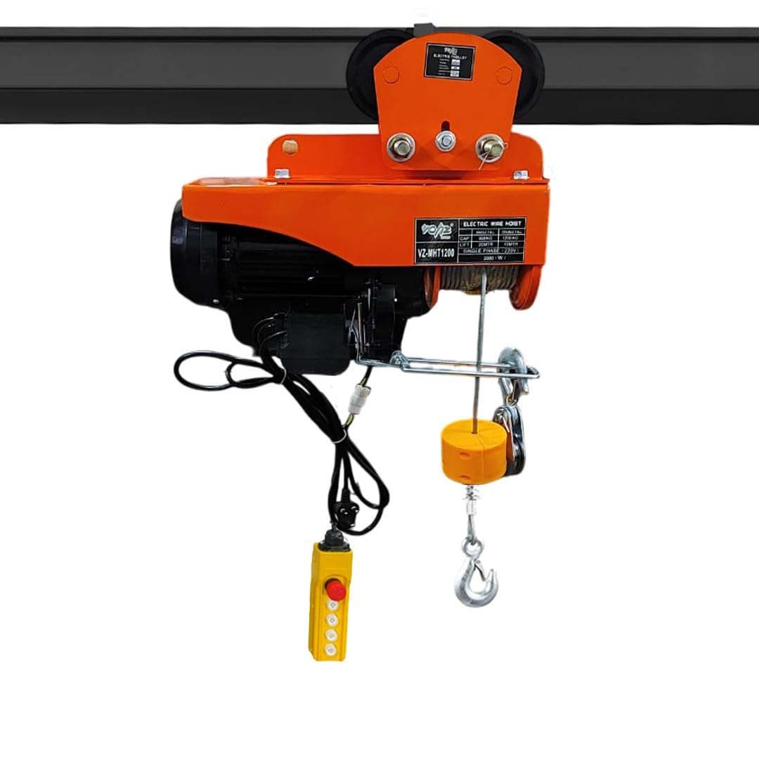 VOLTZ VZ-MEH 1200 X 20mtr Mini Electric Hoist with Trolley for Small Job Works and Domestic Use Single Phase, 1200kg Electronic Trolley