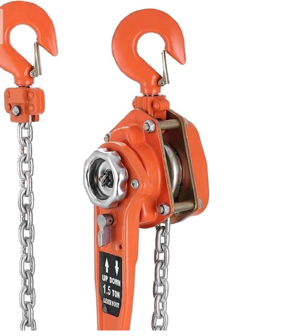 VOLTZ VZ-1.5 Ton x 3m Rachet Lever Chain Hoist Block Cap Rachet Puller Hoist (Orange, 1.5 Ton and 3M)